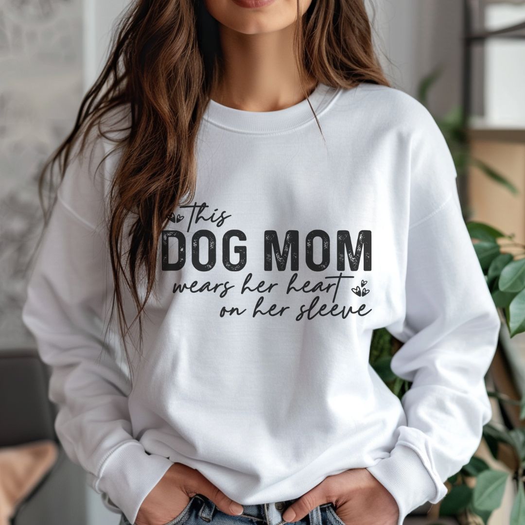 Dog Mom Crewneck Sweatshirt - Heart on Sleeve Design