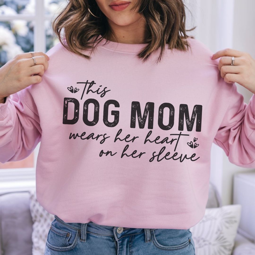 Dog Mom Crewneck Sweatshirt - Heart on Sleeve Design