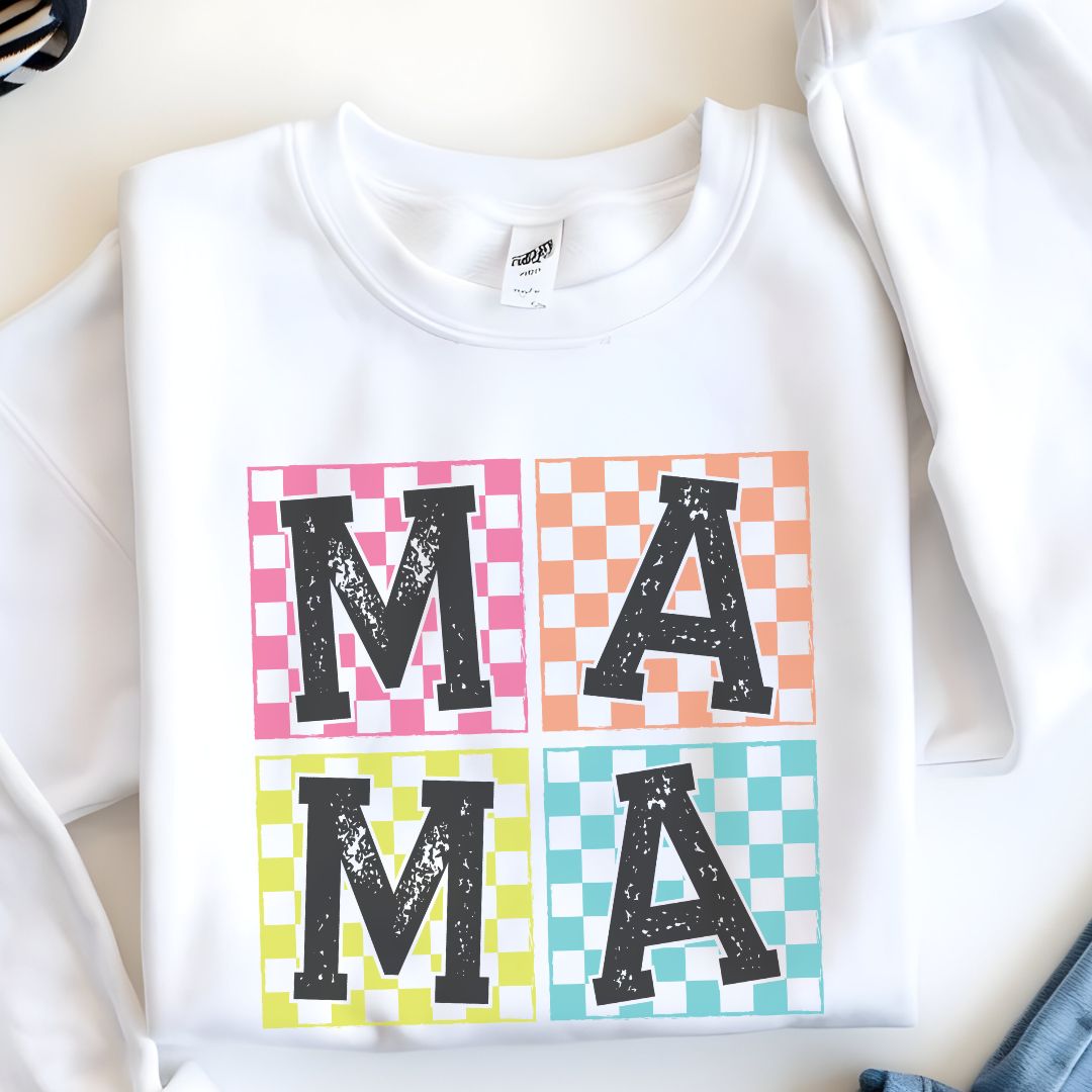 Mama Checkered Pattern Crewneck Sweatshirt - Cozy Gift for Moms