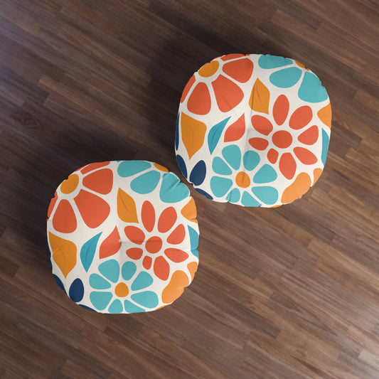 Vibrant Floral Tufted Floor Pillow - Round Decorative Cushion for Cozy Spaces