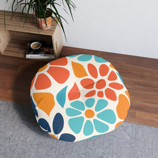 Vibrant Floral Tufted Floor Pillow - Round Decorative Cushion for Cozy Spaces
