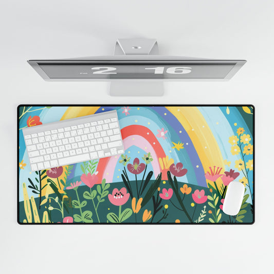 Vibrant Floral Rainbow Desk Mat - Colorful Office Decor for Creative Spaces