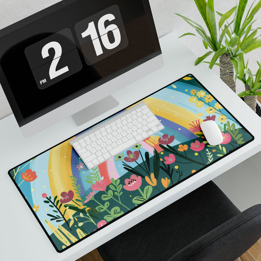 Vibrant Floral Rainbow Desk Mat - Colorful Office Decor for Creative Spaces