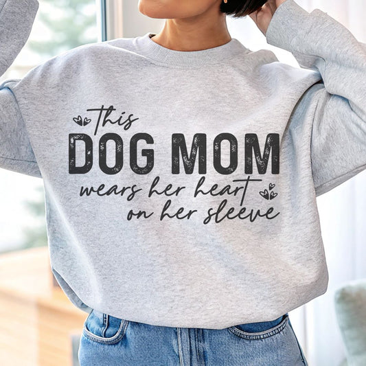 Dog Mom Crewneck Sweatshirt - Heart on Sleeve Design