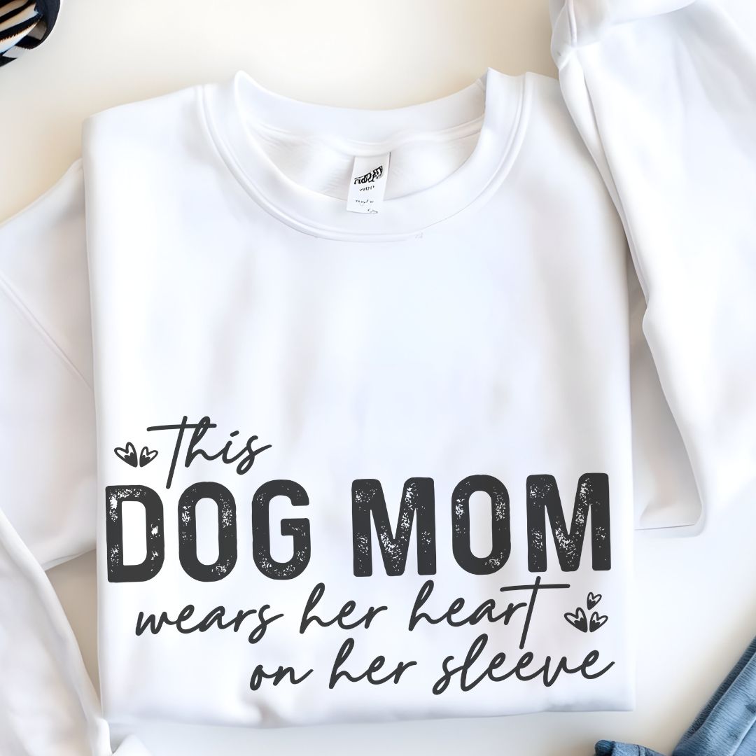 Dog Mom Crewneck Sweatshirt - Heart on Sleeve Design